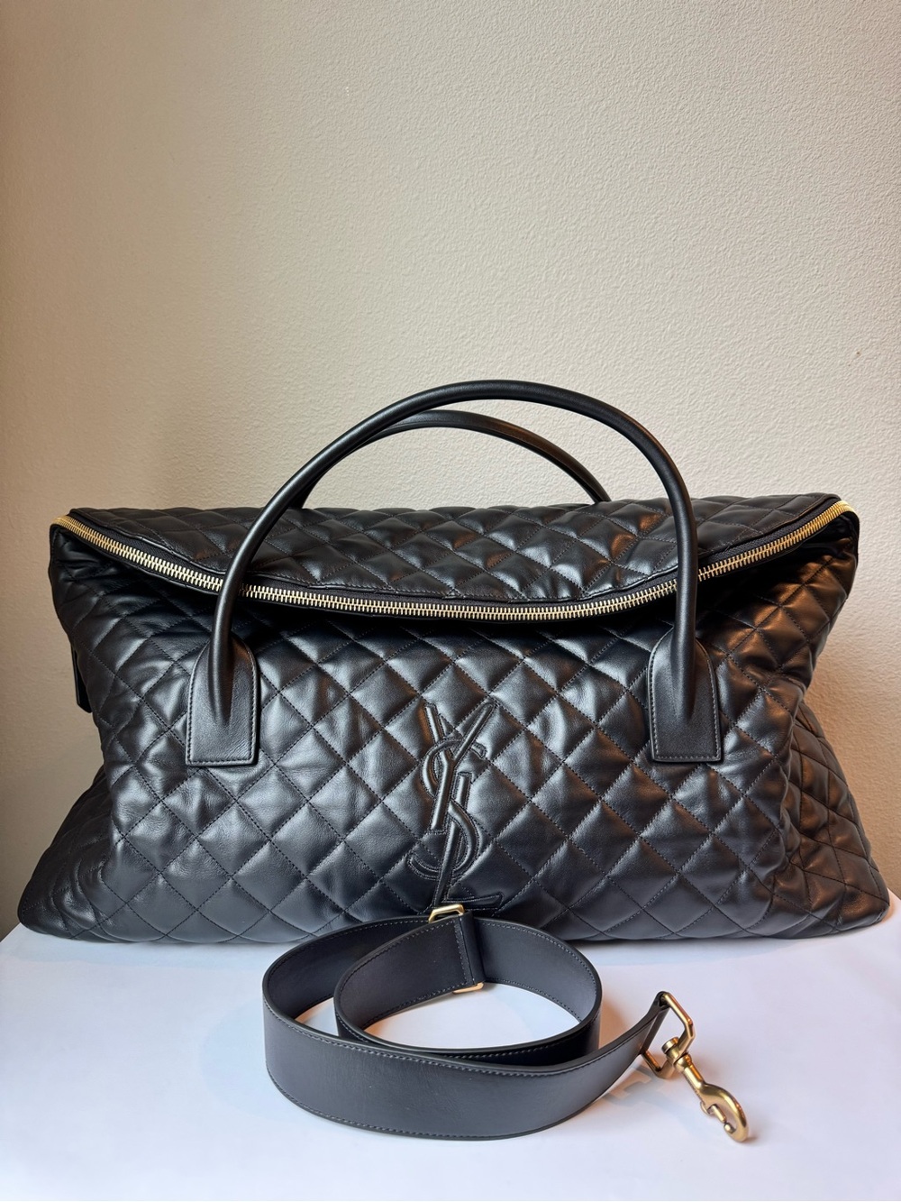 Saint Laurent Calfskin Quilted ES Giant Travel Bag Black